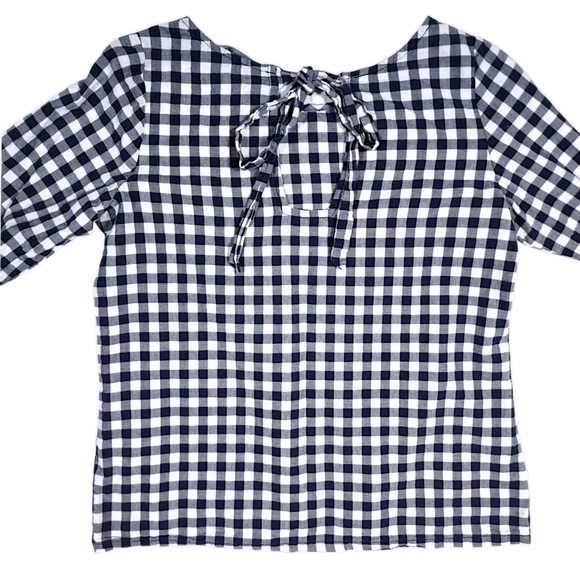 Faballey Black & White Gingham Rose Embroidery Bell Sleeve Boho Blouse Size S - Picture 5 of 8